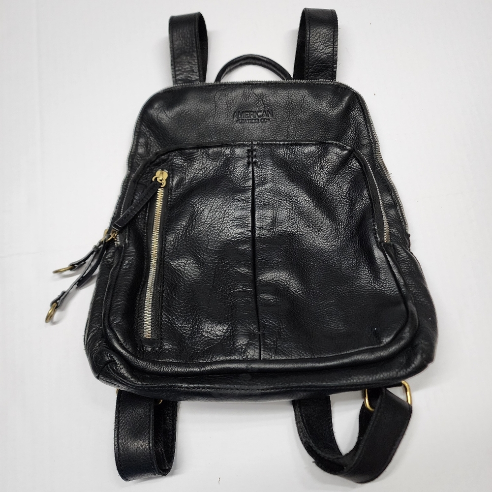 American Leather Co. Cleveland Genuine Leather Backpack Purse Bag Black